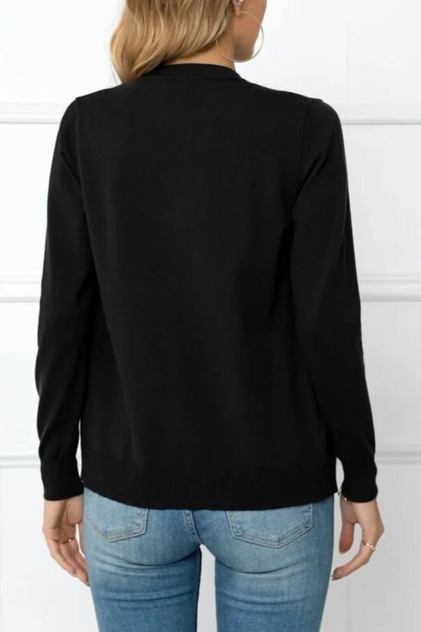 Solid Color Knit Cardigan - Image 2