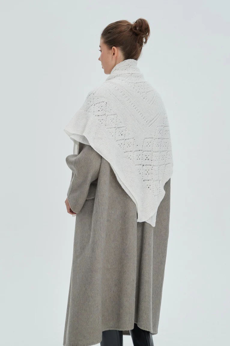 Solid Color Lace Knit Square Scarf - Image 6