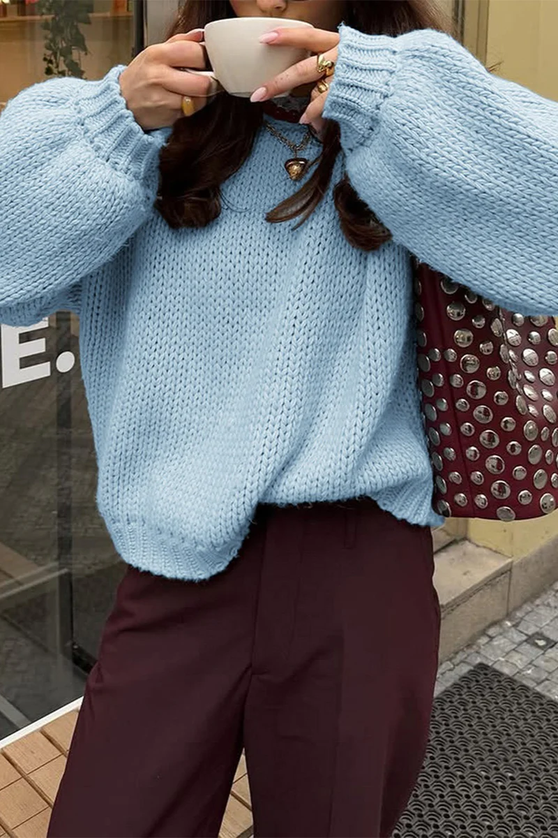 Solid Color Long Sleeve Sweater - Image 2