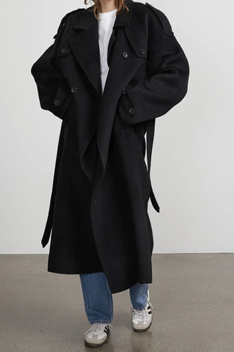 Solid Color Long Sleeve Trench Overcoat - Image 4