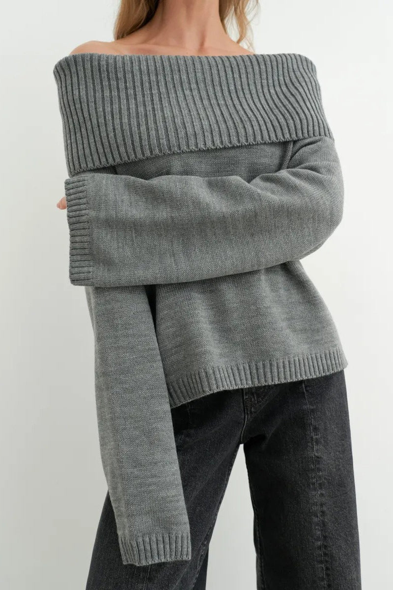 Solid Color Off Shoulder Knitted Sweater - Image 12