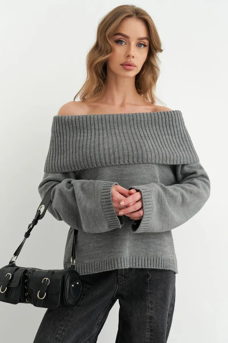 Solid Color Off Shoulder Knitted Sweater - Image 15
