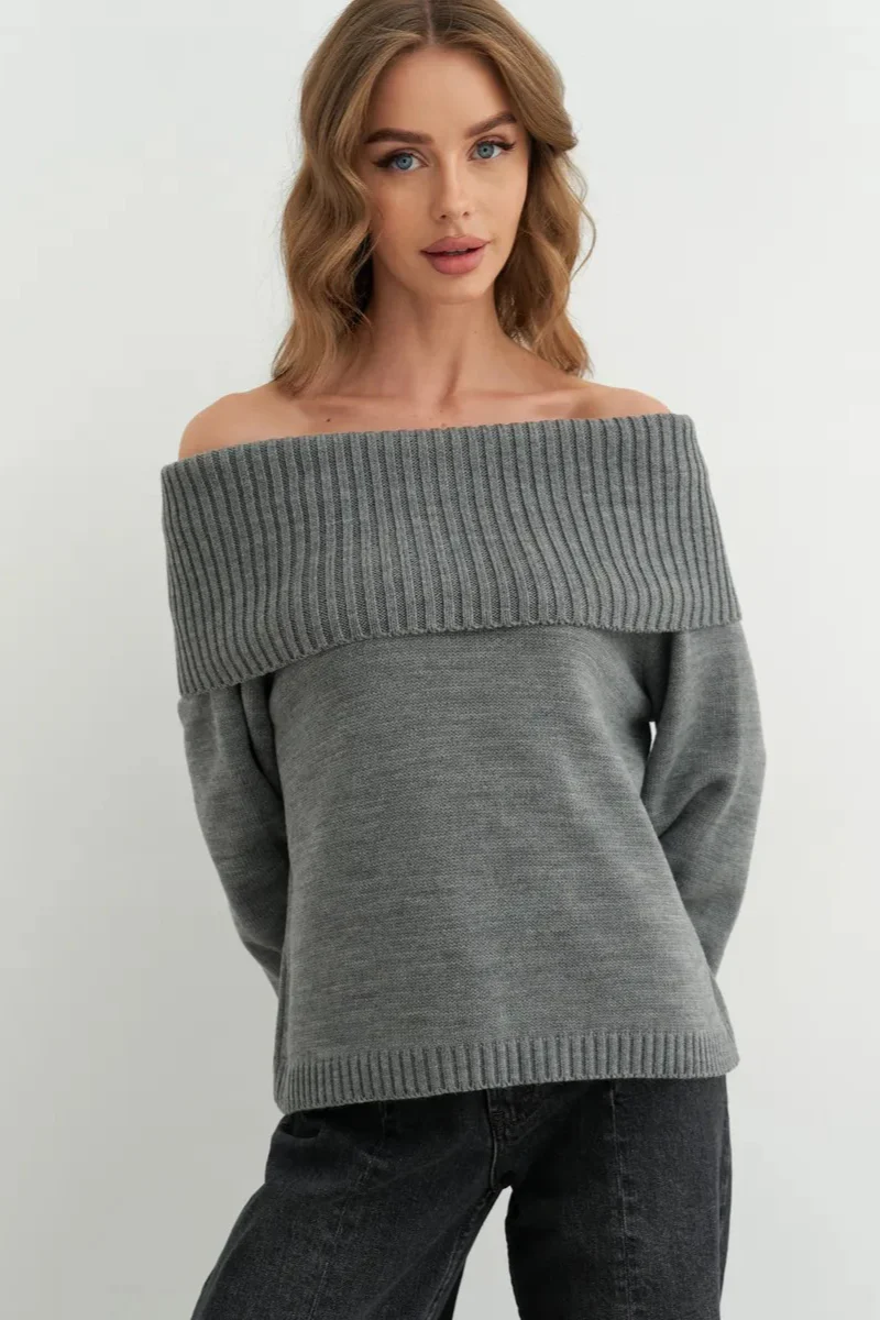 Solid Color Off Shoulder Knitted Sweater - Image 16