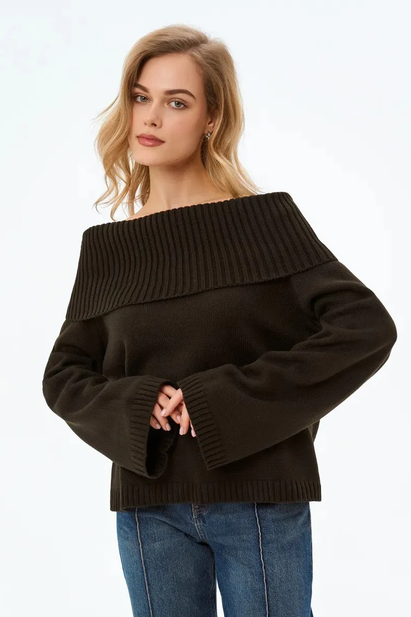 Solid Color Off Shoulder Knitted Sweater - Image 18