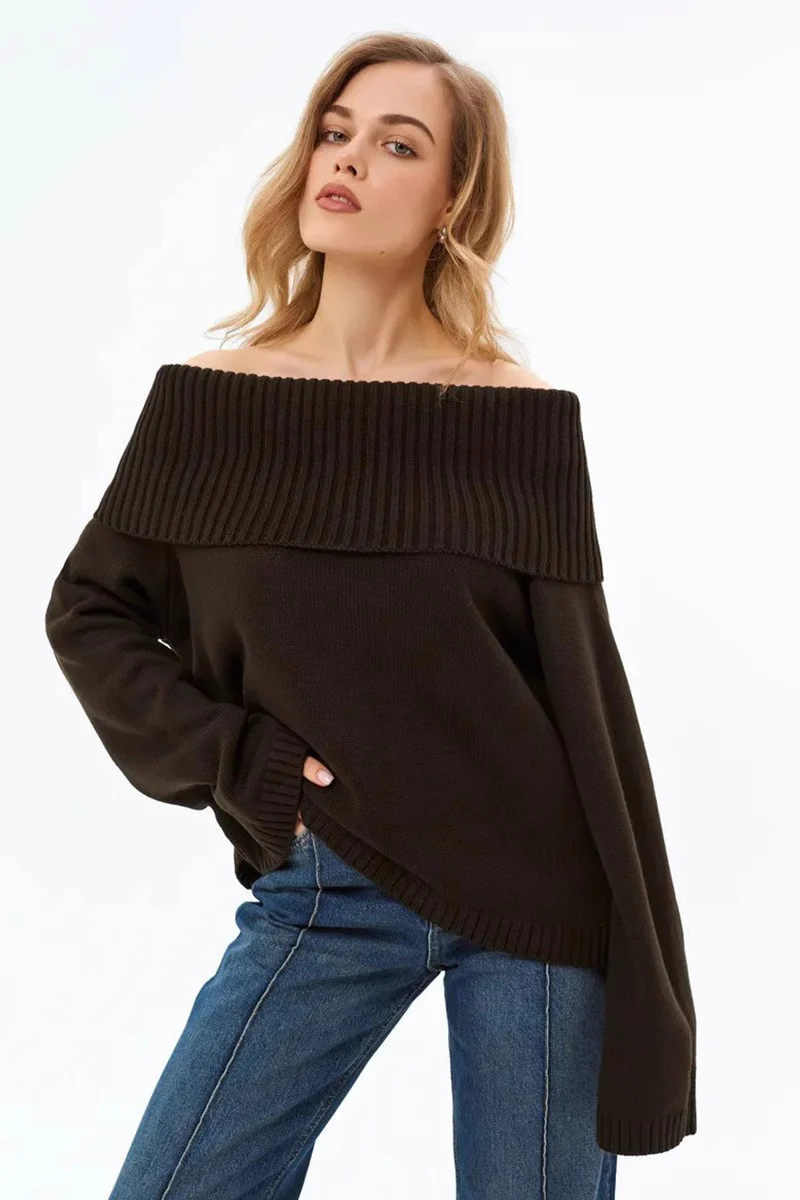 Solid Color Off Shoulder Knitted Sweater - Image 19