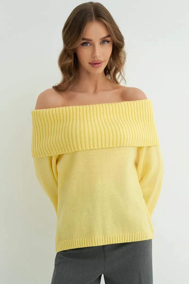 Solid Color Off Shoulder Knitted Sweater - Image 2