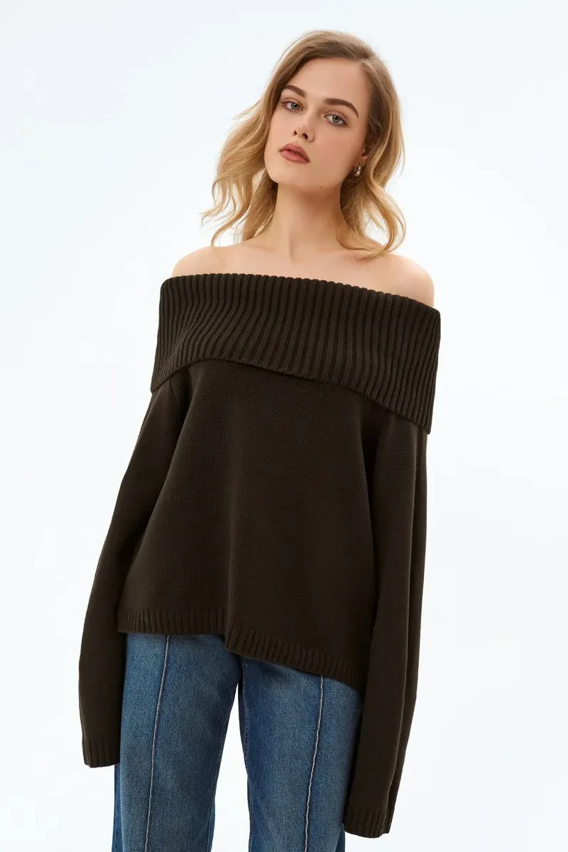 Solid Color Off Shoulder Knitted Sweater - Image 20