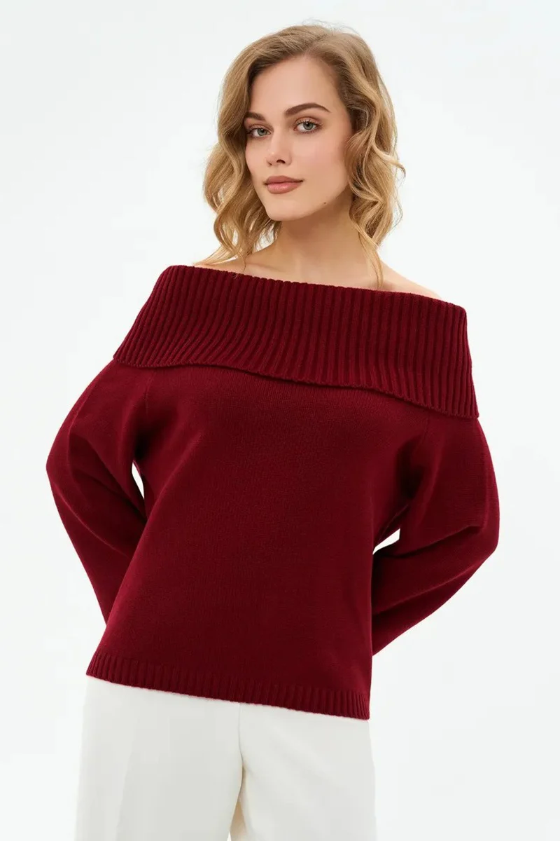 Solid Color Off Shoulder Knitted Sweater - Image 22
