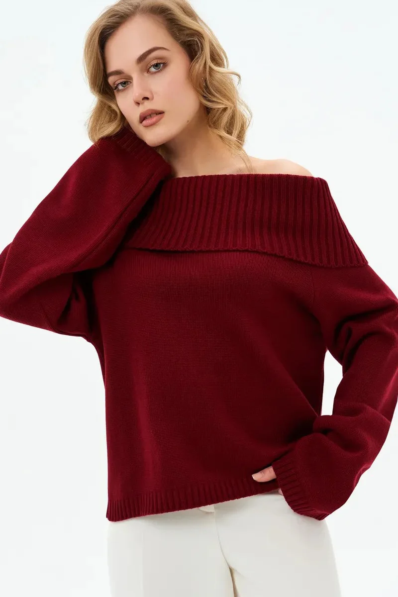 Solid Color Off Shoulder Knitted Sweater - Image 24