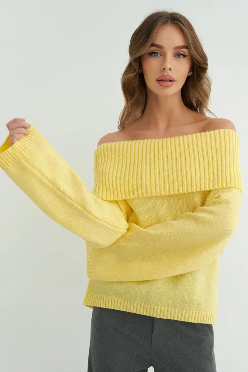 Solid Color Off Shoulder Knitted Sweater - Image 3
