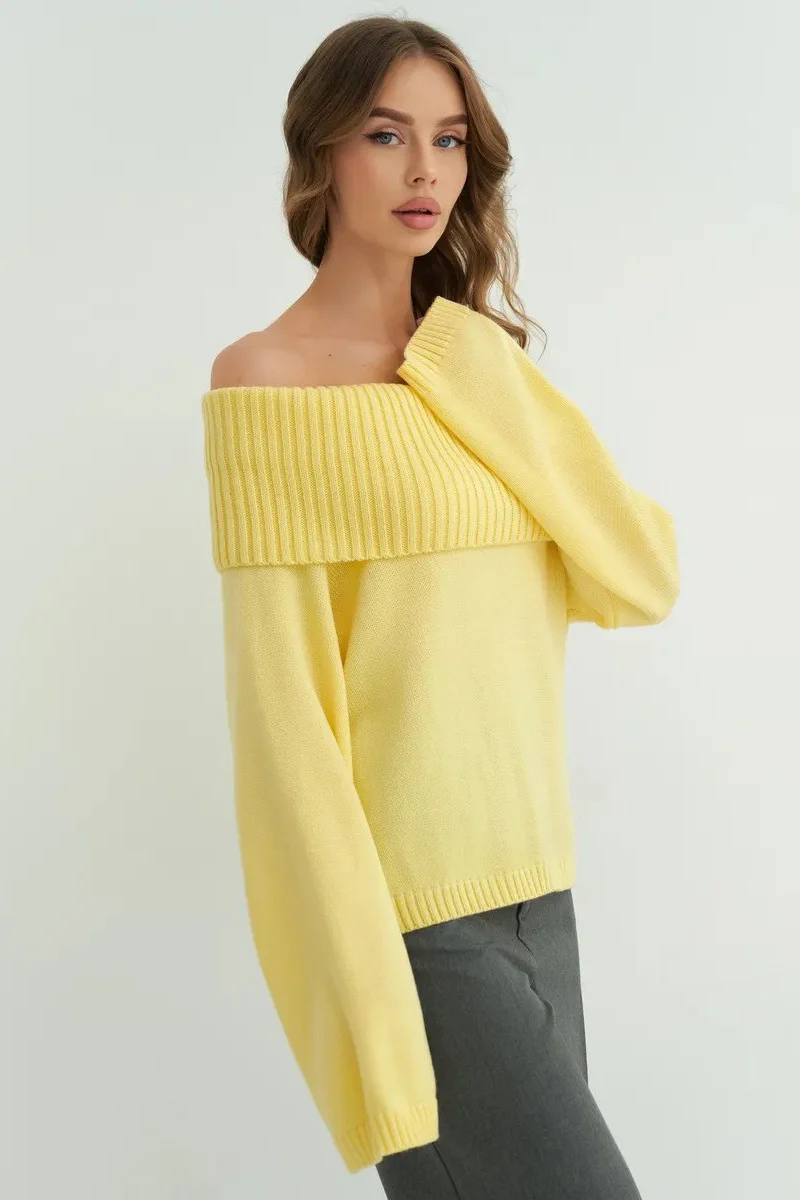 Solid Color Off Shoulder Knitted Sweater - Image 4