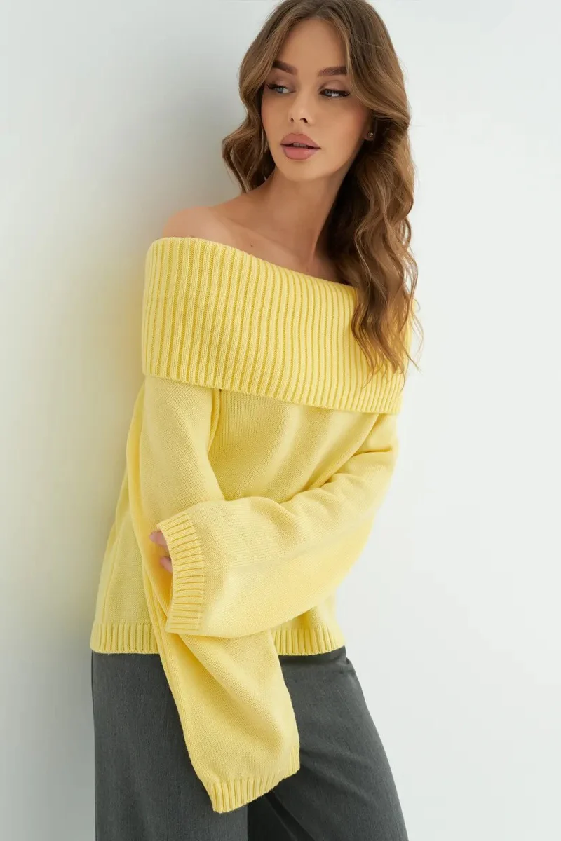 Solid Color Off Shoulder Knitted Sweater - Image 5