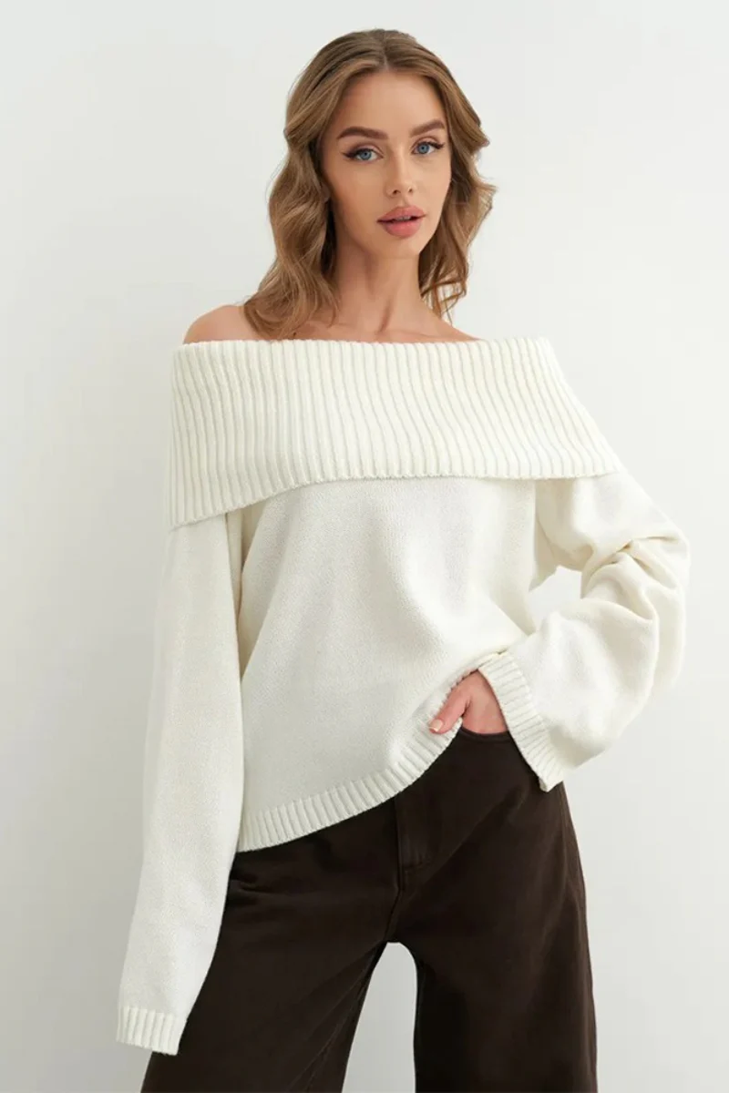 Solid Color Off Shoulder Knitted Sweater - Image 7