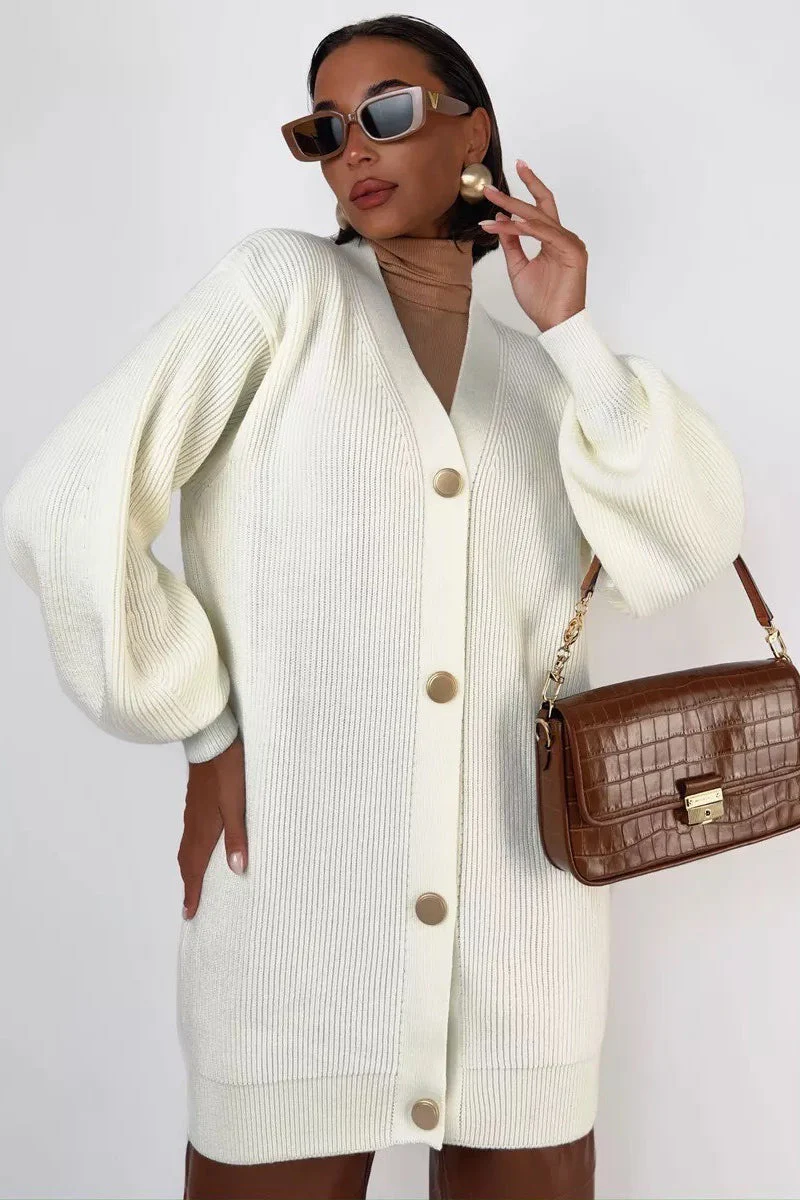 Solid Color Relaxed Knit Cardigan - Image 10