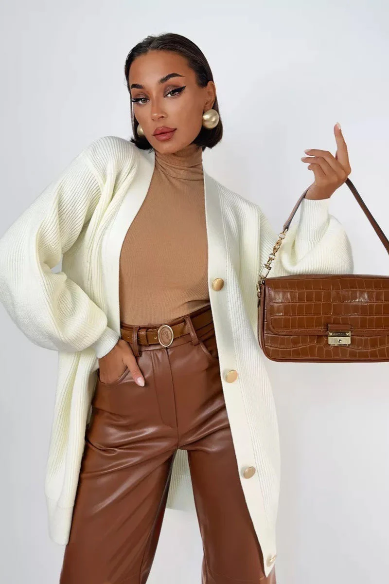 Solid Color Relaxed Knit Cardigan - Image 11