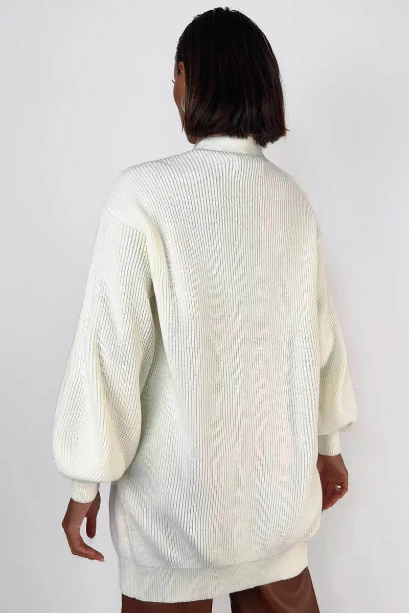 Solid Color Relaxed Knit Cardigan - Image 12