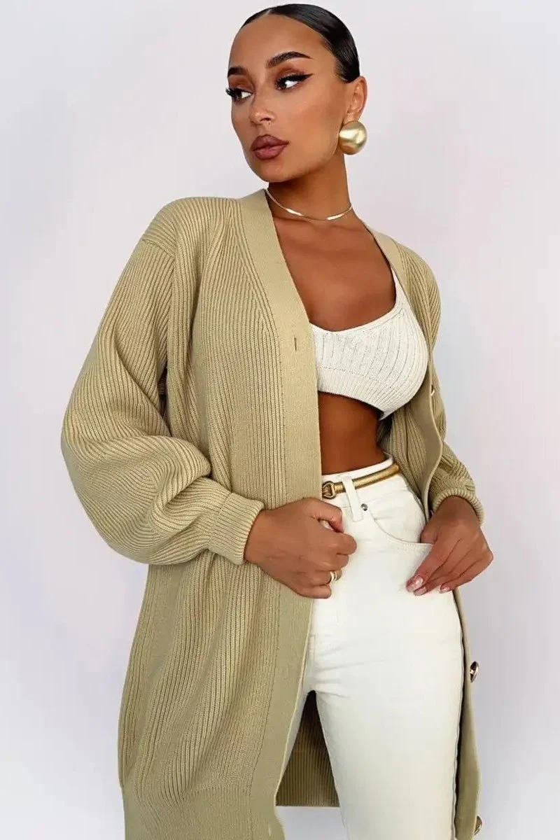 Solid Color Relaxed Knit Cardigan - Image 2