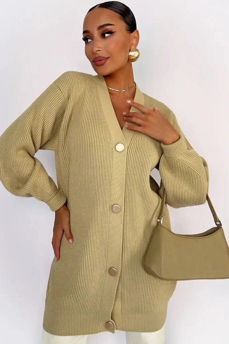 Solid Color Relaxed Knit Cardigan - Image 3