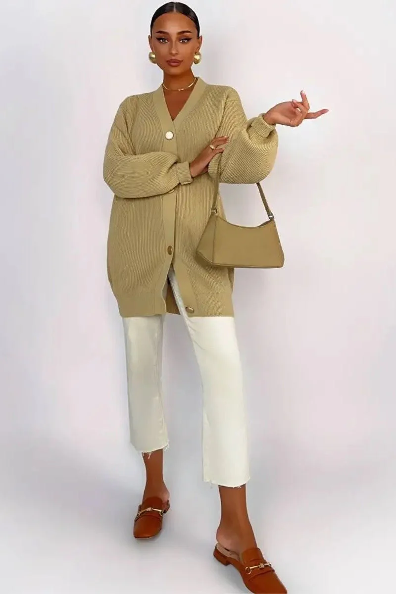 Solid Color Relaxed Knit Cardigan - Image 5