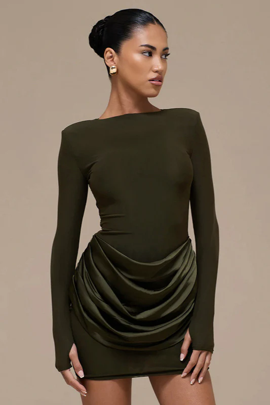 Solid Color Ruched Bodycon Dress - Image 9