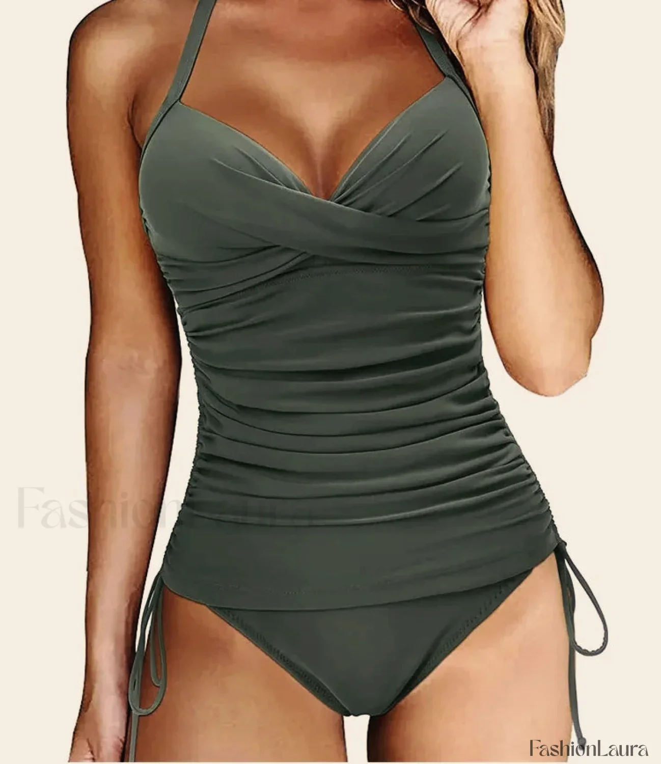 Solid Drawstring Cross Backless One Piece - Image 12