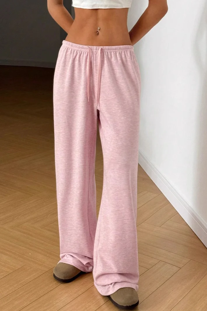 Solid Drawstring Waist Knit Pants - Image 2