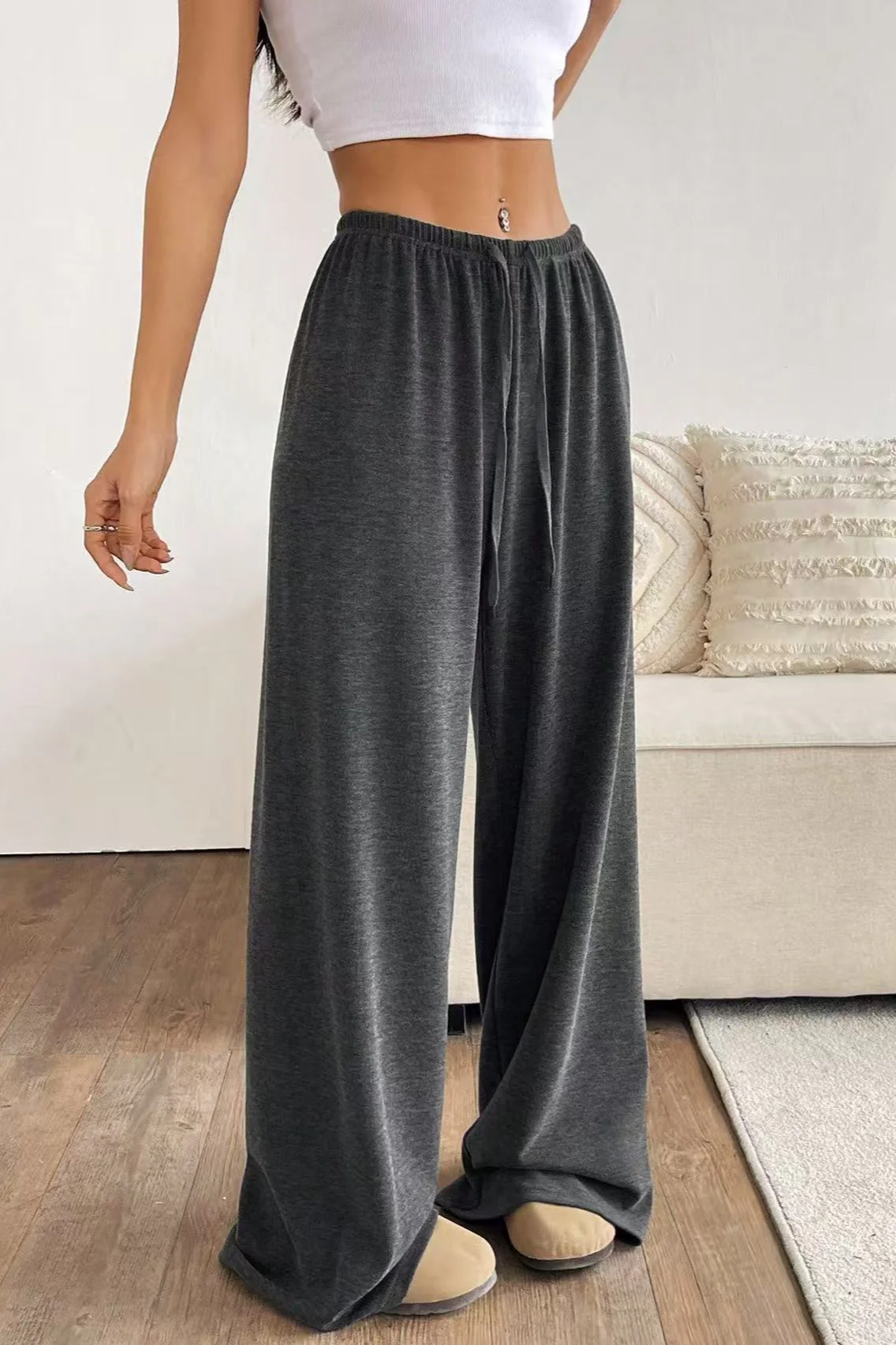 Solid Drawstring Waist Knit Pants - Image 9