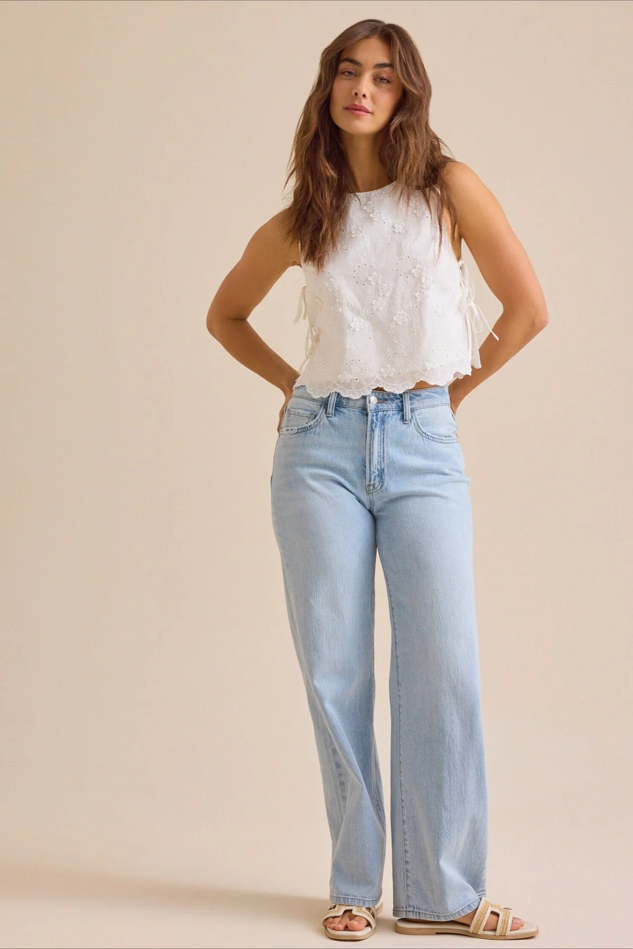 Solid Embroidered Sleeveless Round Neck Crop Top - Image 6