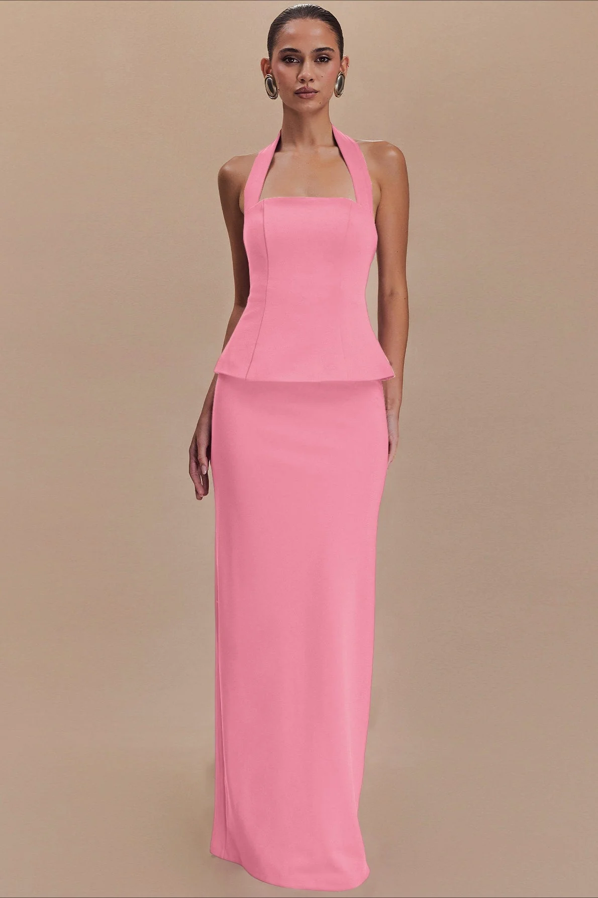 Solid Halter Backless Maxi Formal Dress - Image 10