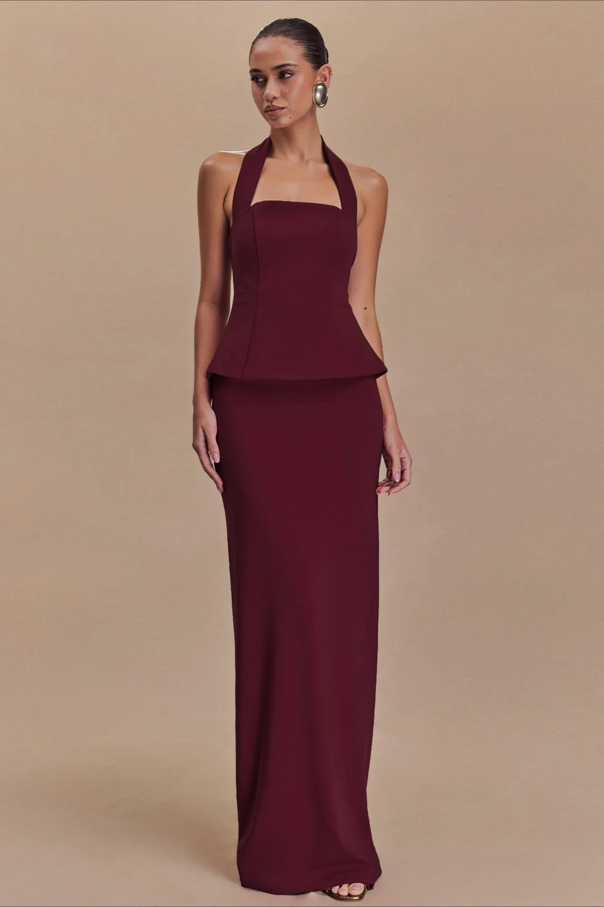 Solid Halter Backless Maxi Formal Dress - Image 13