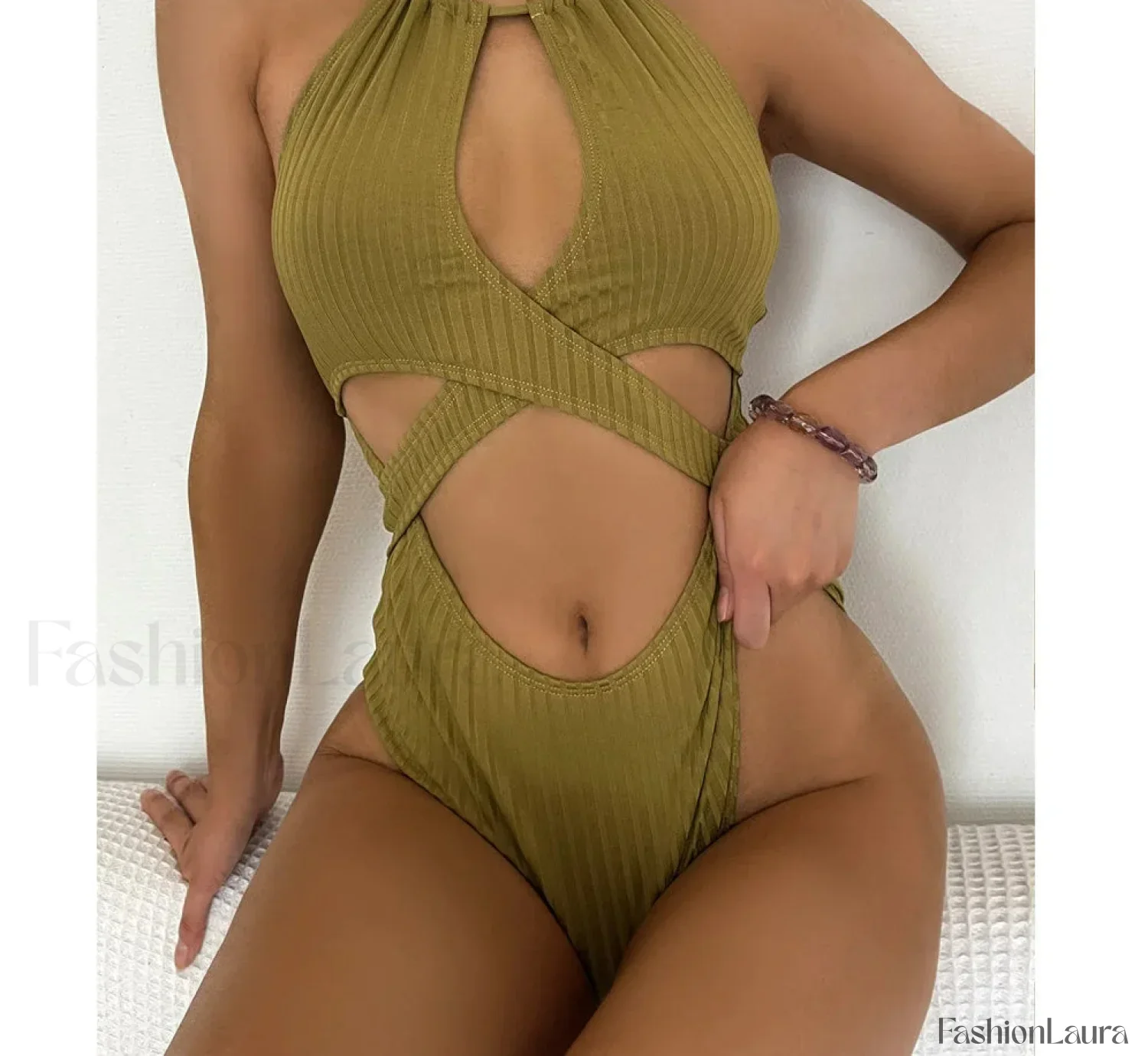 Solid Halter Cross Hollow One Piece - Image 8