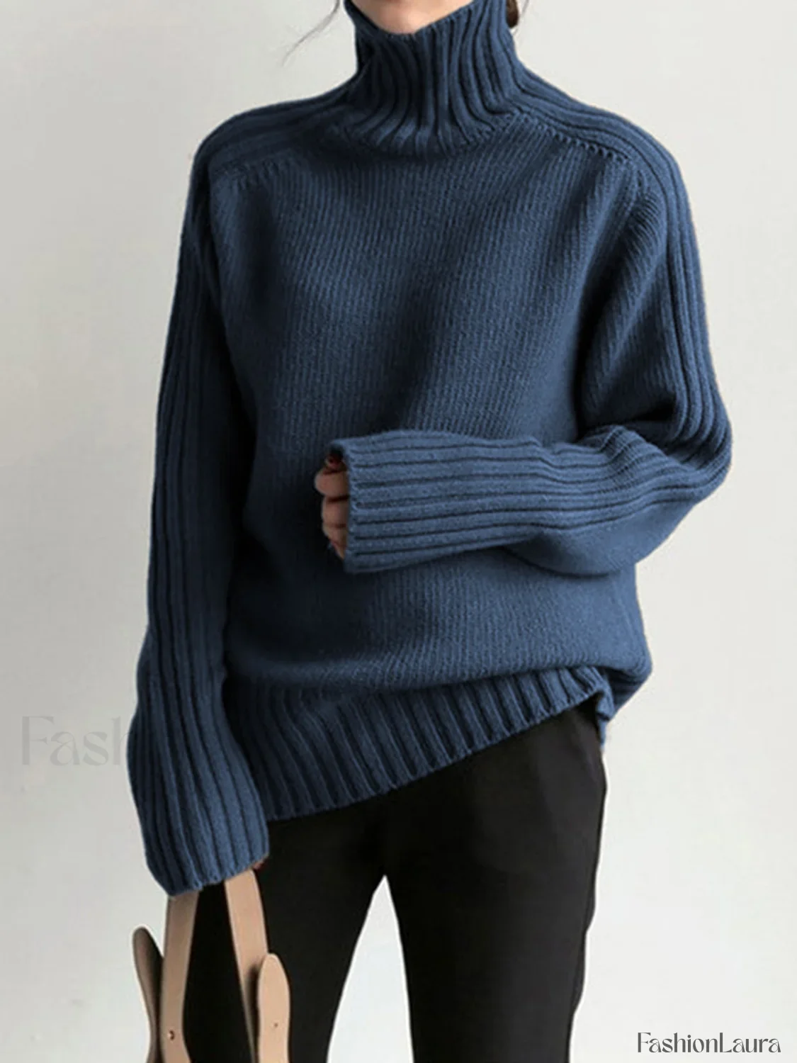 Solid High Graceful Neck Knit Sweater - Image 27