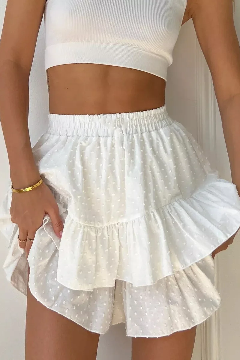 Solid High Waist Lace Tiered Bodycon Skirt - Image 3
