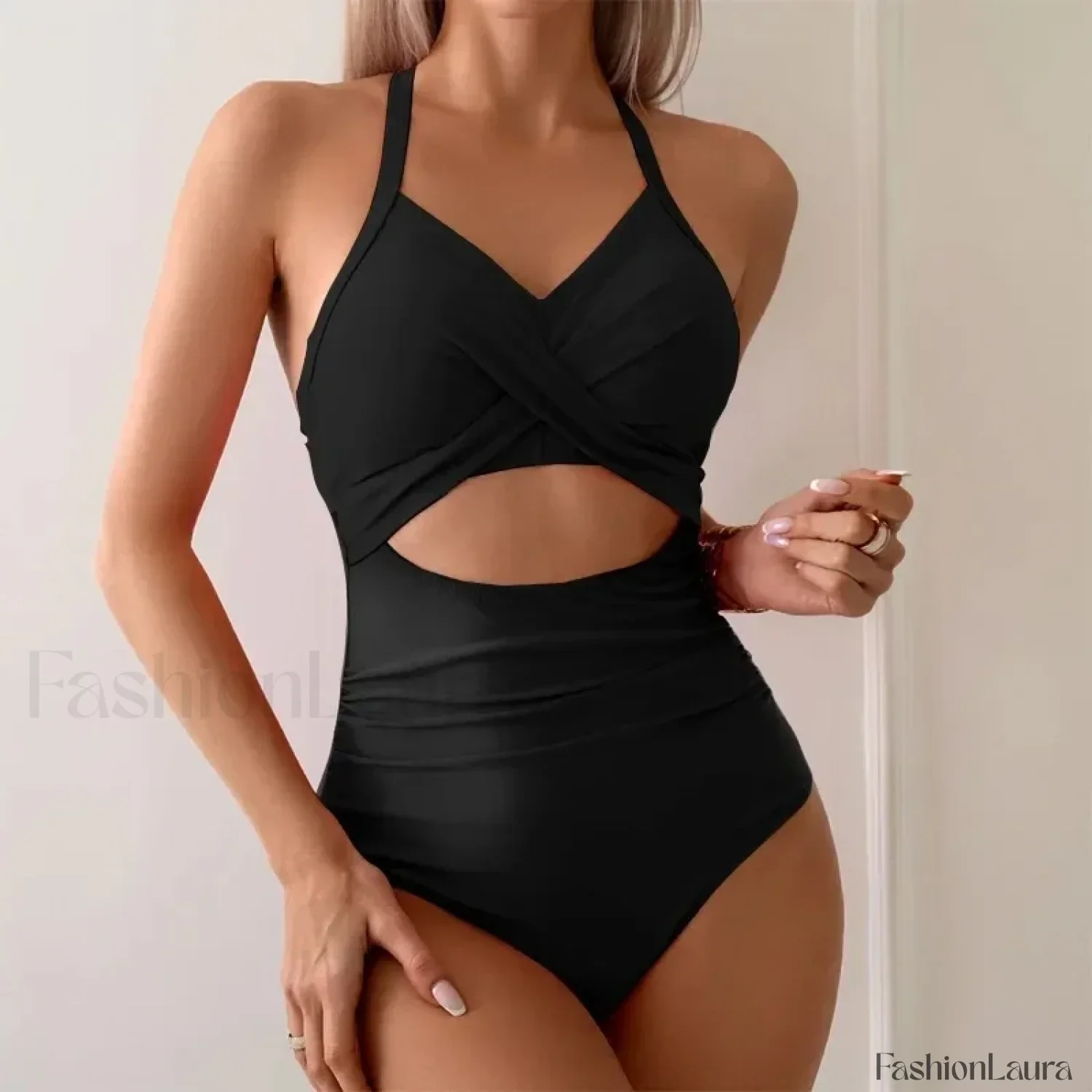 Solid Hollow Out Lace Up One Piece - Image 12