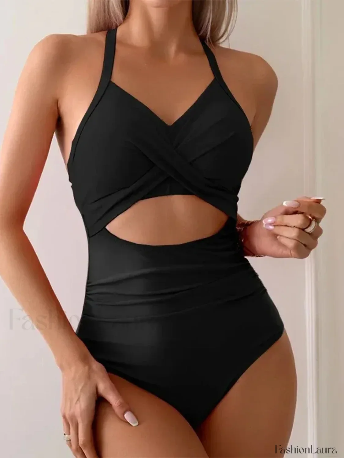 Solid Hollow Out Lace Up One Piece - Image 13