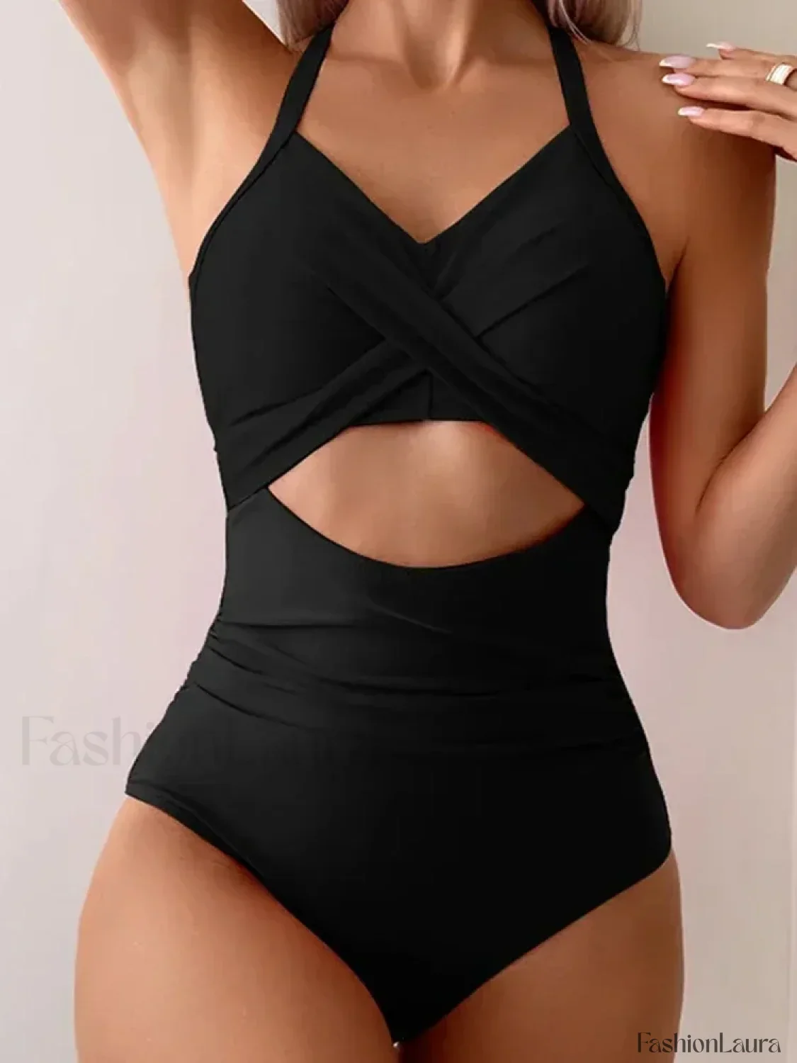 Solid Hollow Out Lace Up One Piece - Image 15