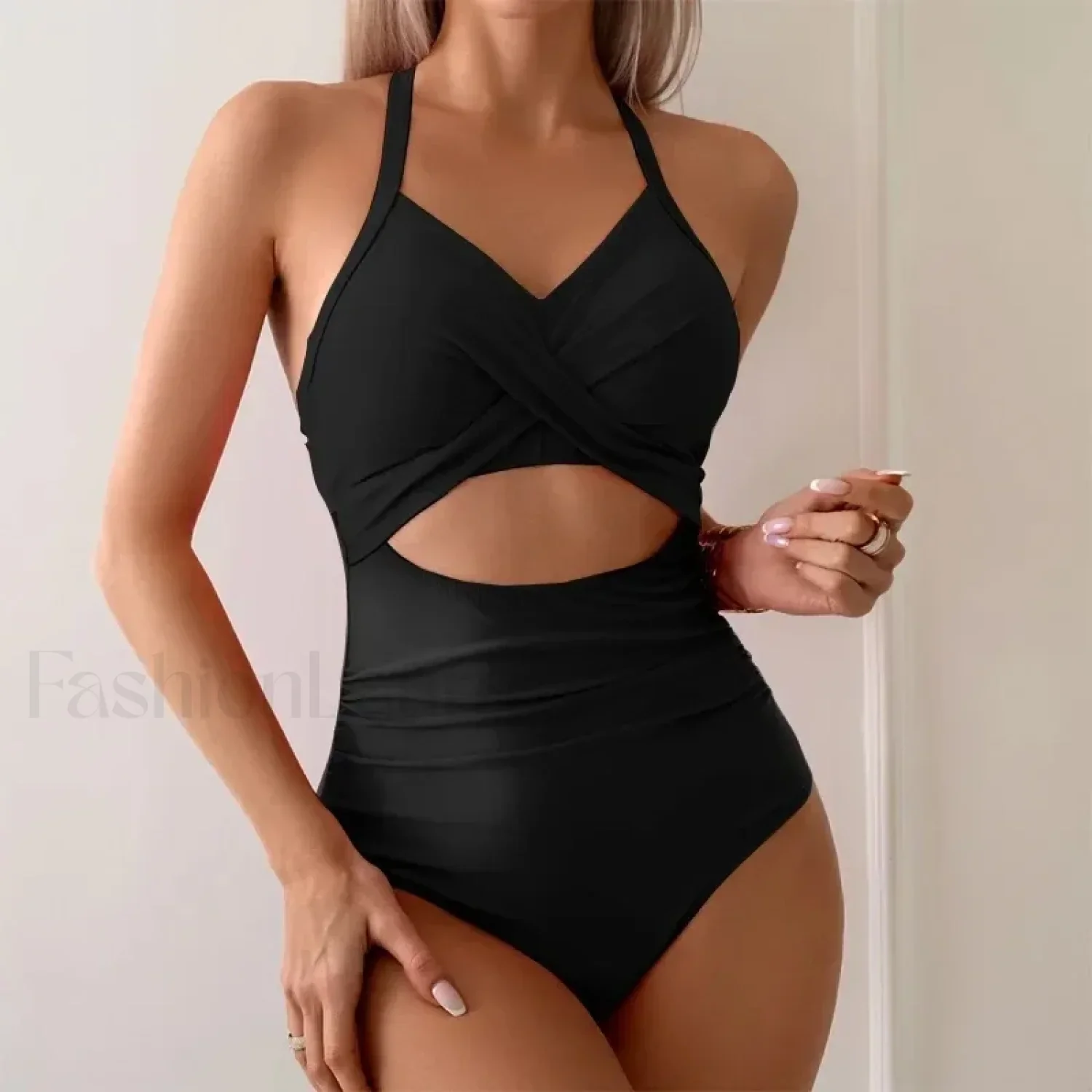 Solid Hollow Out Lace Up One Piece - Image 4