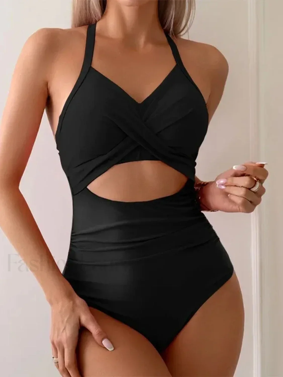 Solid Hollow Out Lace Up One Piece - Image 8