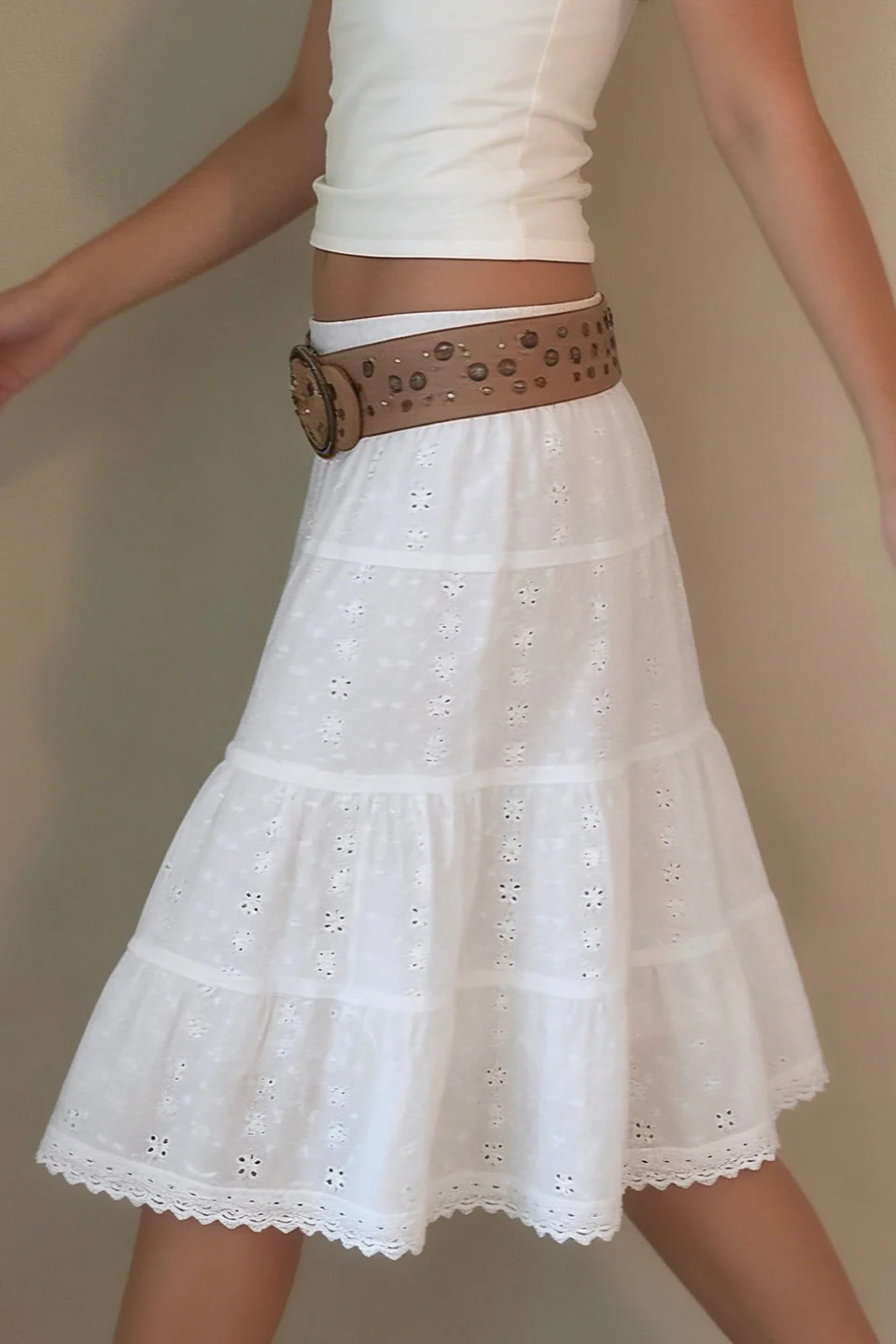 Solid Lace Jacquard A Line Boho Skirt - Image 2