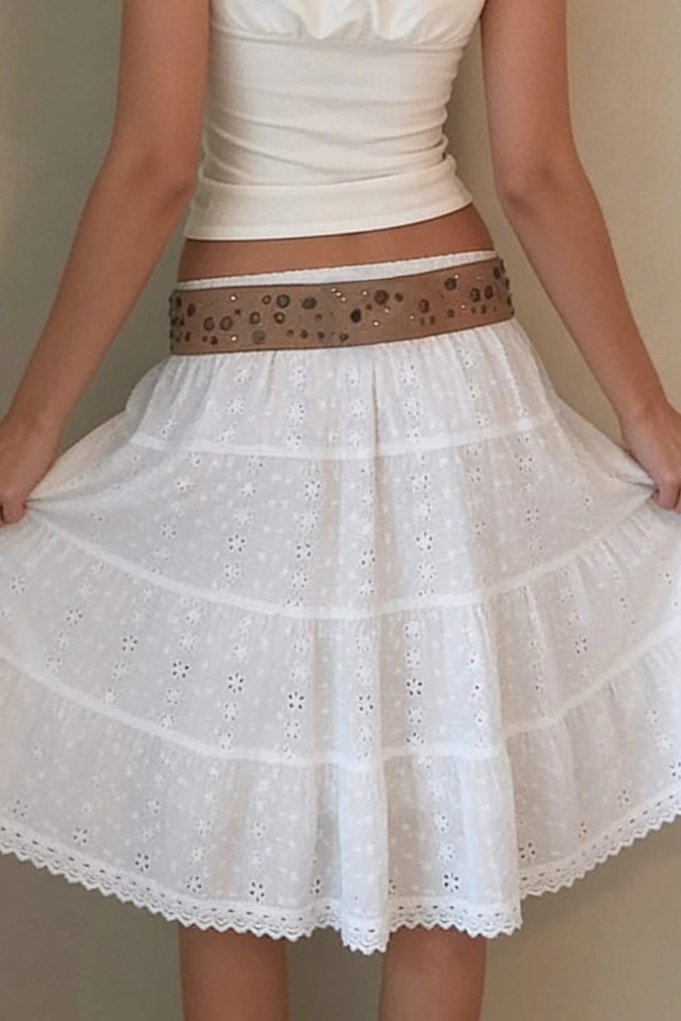 Solid Lace Jacquard A Line Boho Skirt - Image 3