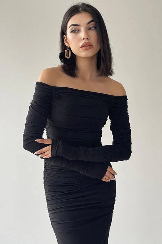 Solid Off Shoulder Bodycon Formal Dress - Image 2