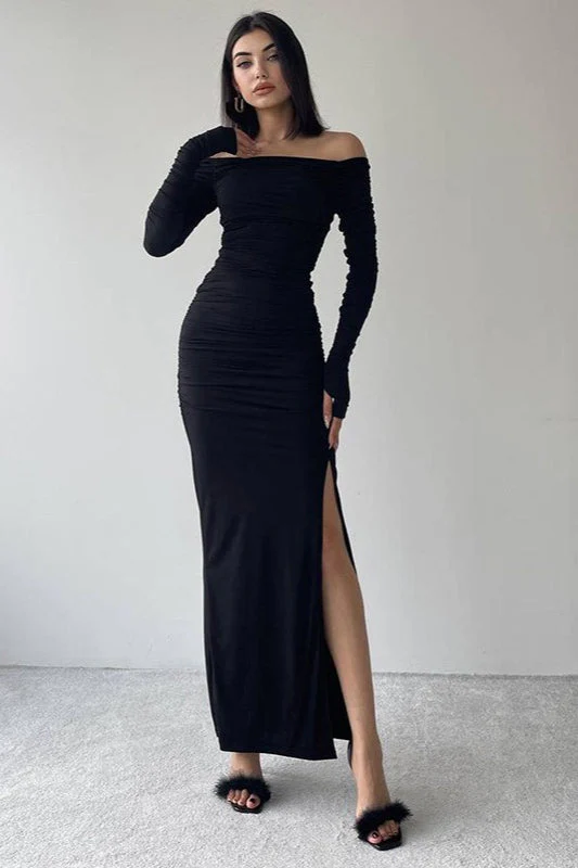 Solid Off Shoulder Bodycon Formal Dress - Image 3