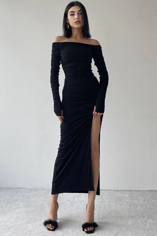 Solid Off Shoulder Bodycon Formal Dress - Image 4