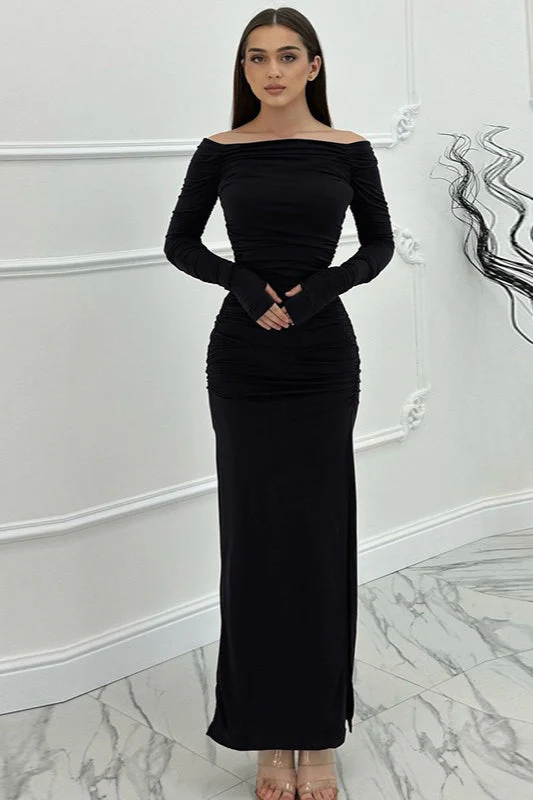 Solid Off Shoulder Bodycon Formal Dress - Image 5