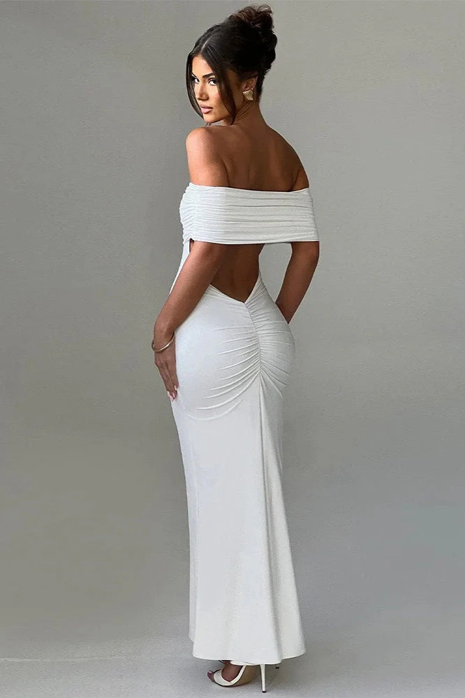 Solid Off Shoulder Ruched Formal Dress - Image 14