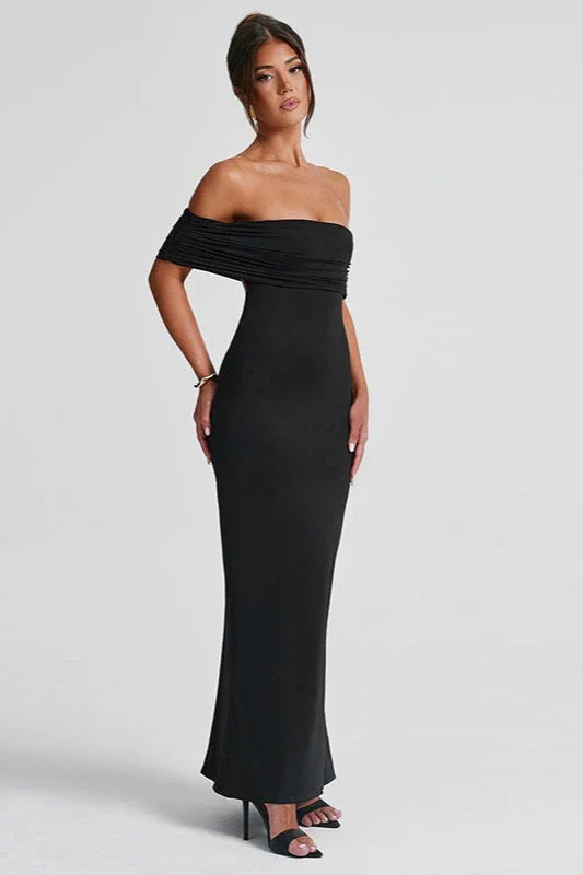 Solid Off Shoulder Ruched Formal Dress - Image 2