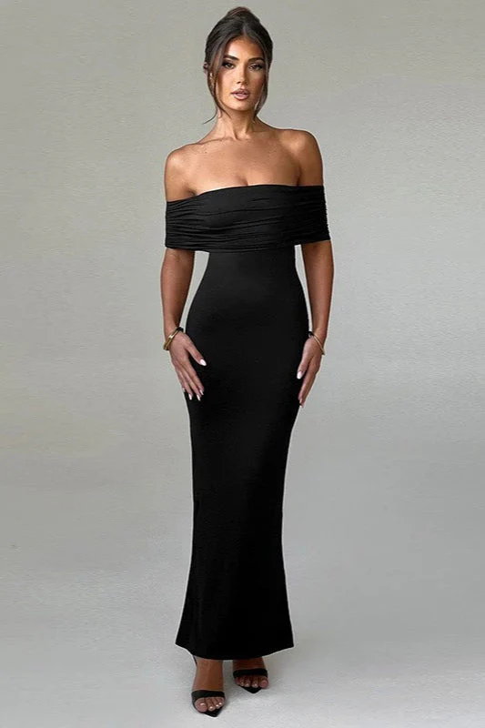 Solid Off Shoulder Ruched Formal Dress - Image 5