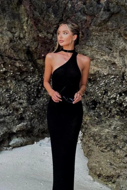 Solid One Shoulder Knit Vacation Dress - Image 5