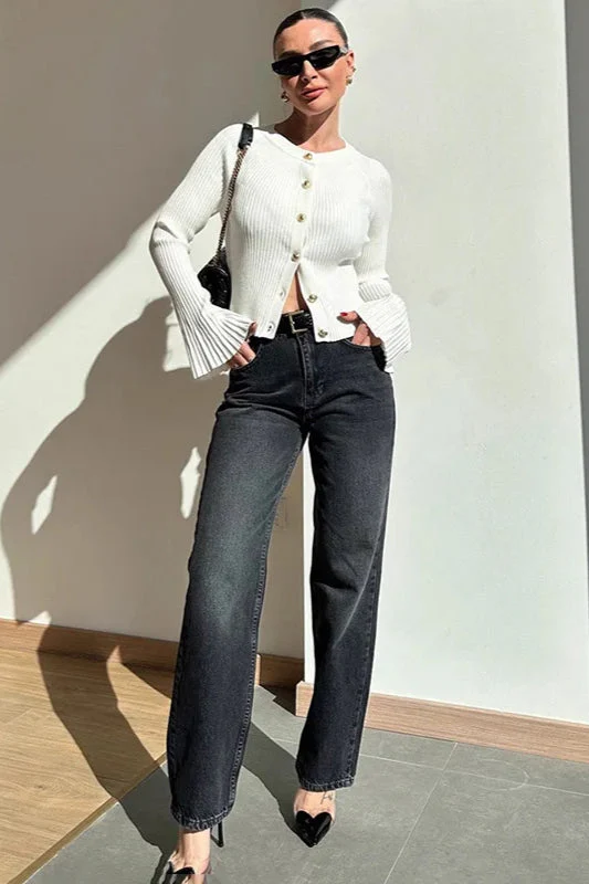 Solid Rib Knit Slim Cardigan - Image 4