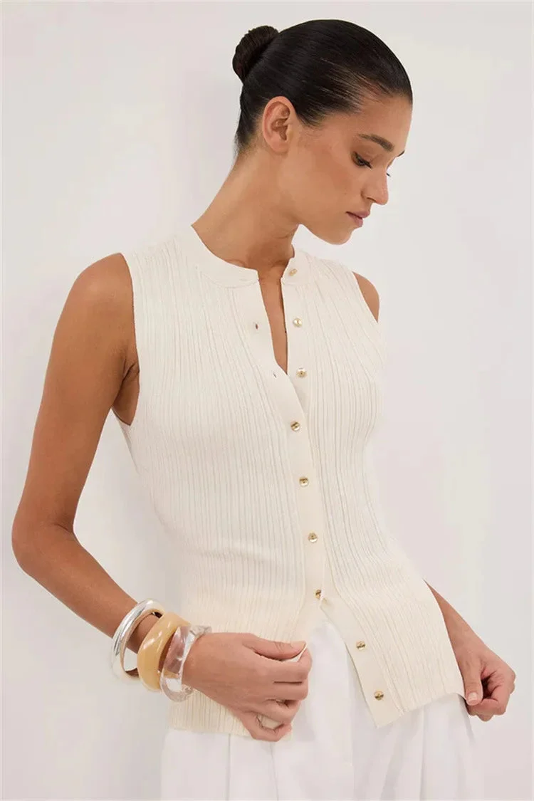 Solid Ribbed Sleeveless Cardigan